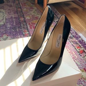 Black Patent Leather Pointed-Toe Pumps